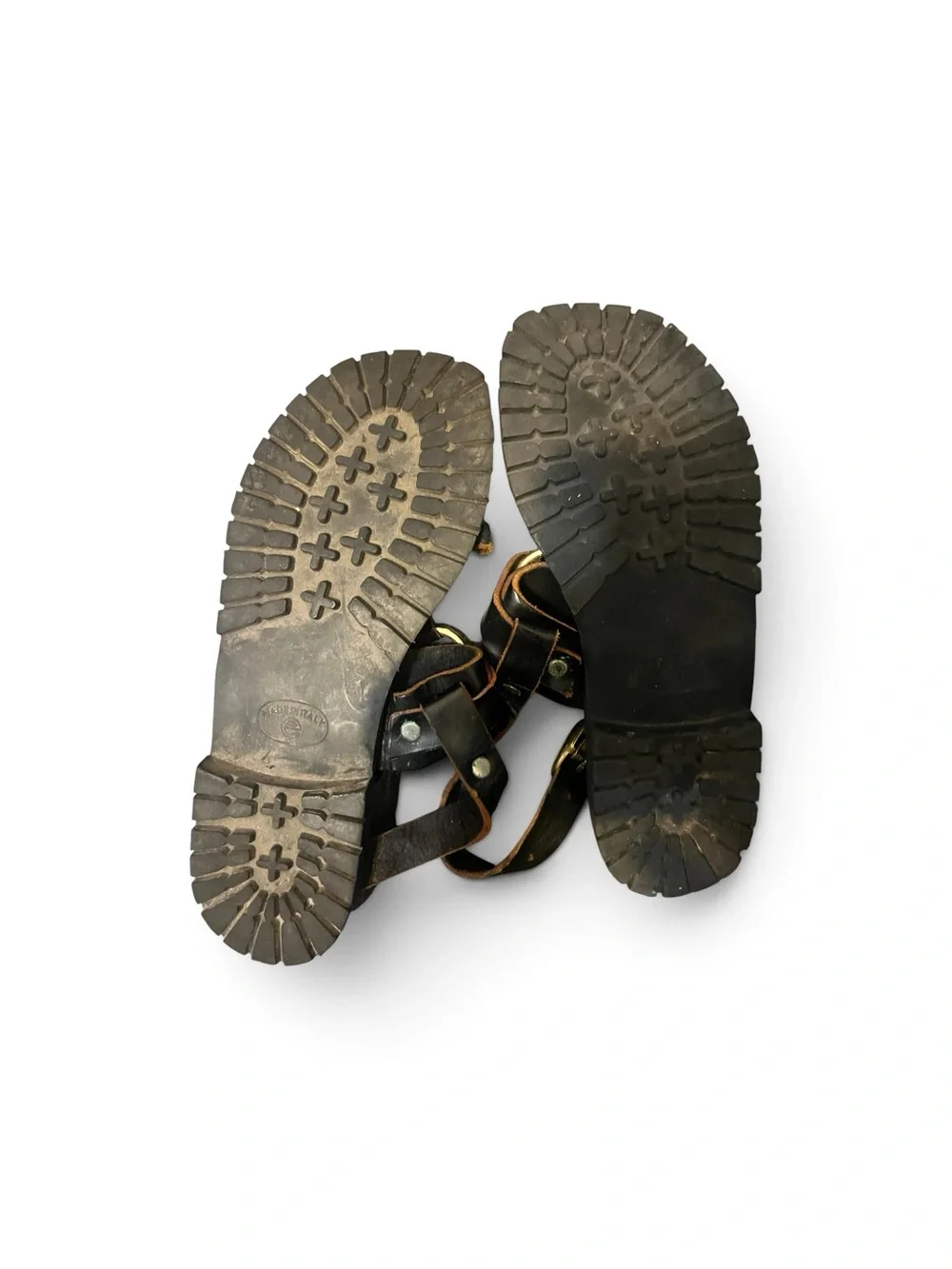 Classic Black Leather Men's Sandals with Brass Accents